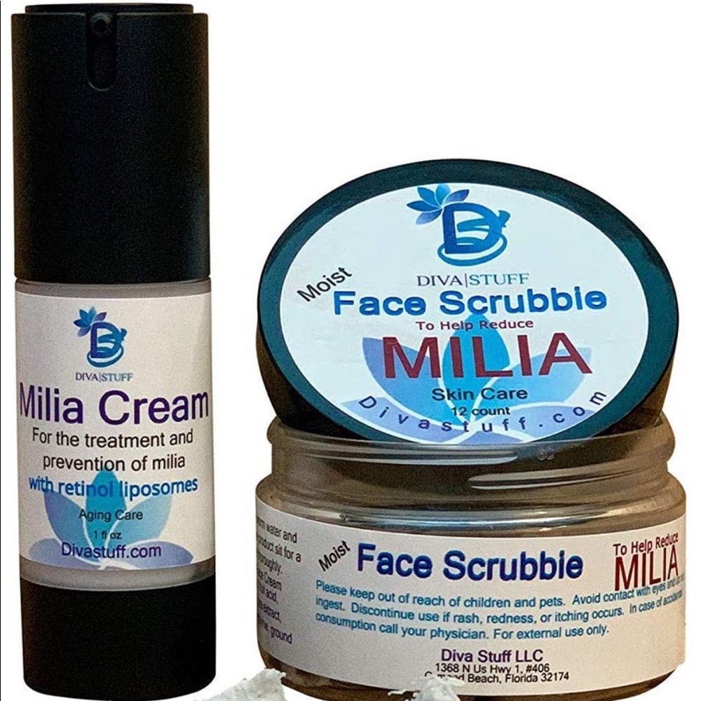 Milia face scrub and cream